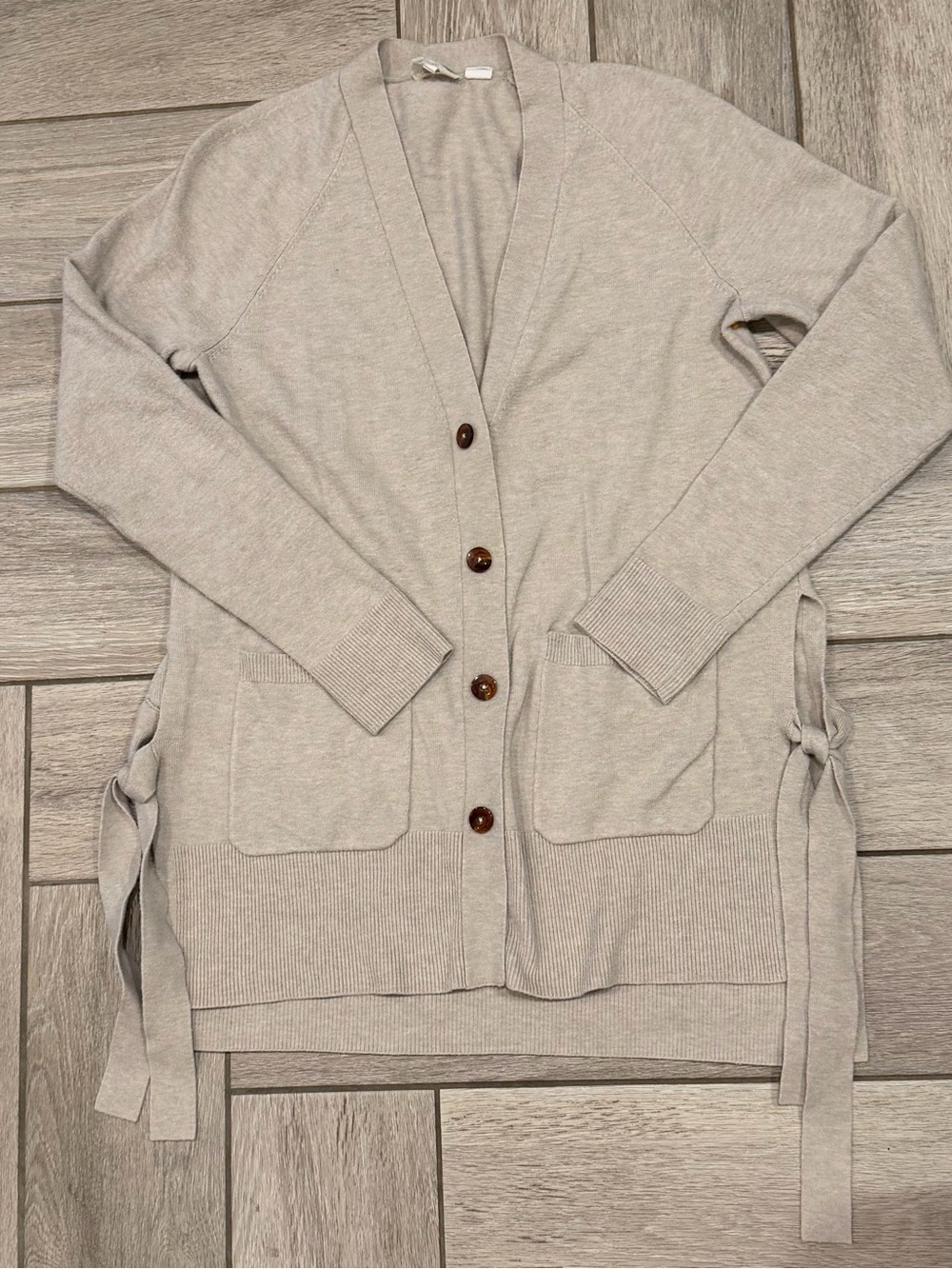 Anthropology Womens Beige Tie-Side Cardigan Jacket
